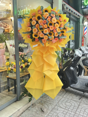 Kệ Hoa Khai Trương Hồng Cam Spirit Mix Hướng Dương