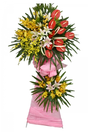 Kệ Hoa Lan Vũ Nữ Hồng Môn Đỏ - Lẵng hoa mừng khai trương 2 tầng đẹp giá rẻ giao tận nơi TPHCM