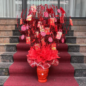 Hoa tết - Bình hoa nụ tầm xuân đỏ 60 cành