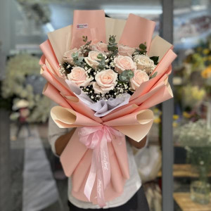 Bó hồng kem 11 bông mix baby tặng bạn đẹp