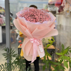 Bó hoa baby hồng phối giấy hồng tặng sinh nhật ý nghĩa