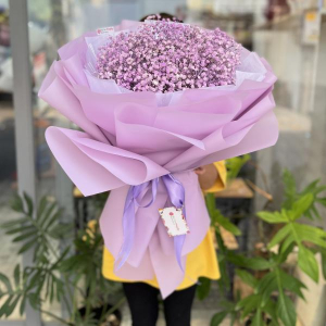 Bó hoa baby tím phối giấy tím tặng chúc mừng sinh nhật đẹp nhất