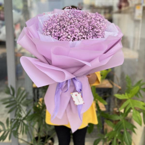 Bó hoa baby tím phối giấy tím tặng chúc mừng sinh nhật đẹp nhất