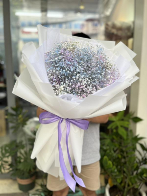 Bó hoa baby 3 màu xanh tím trắng tặng sinh nhật