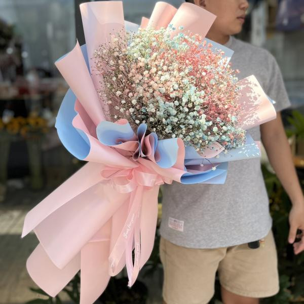 Bó hoa baby 2 màu xanh mix hồng tặng chúc mừng sinh nhật ý nghĩa 2