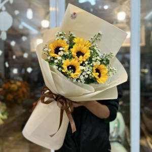 Bó hoa hướng dương 5 bông mix thạch thảo tặng sinh nhật bạn