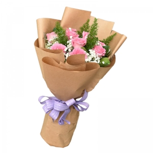 Bó Hoa Hồng Sen Mới 11 Hoa Nơ Tím