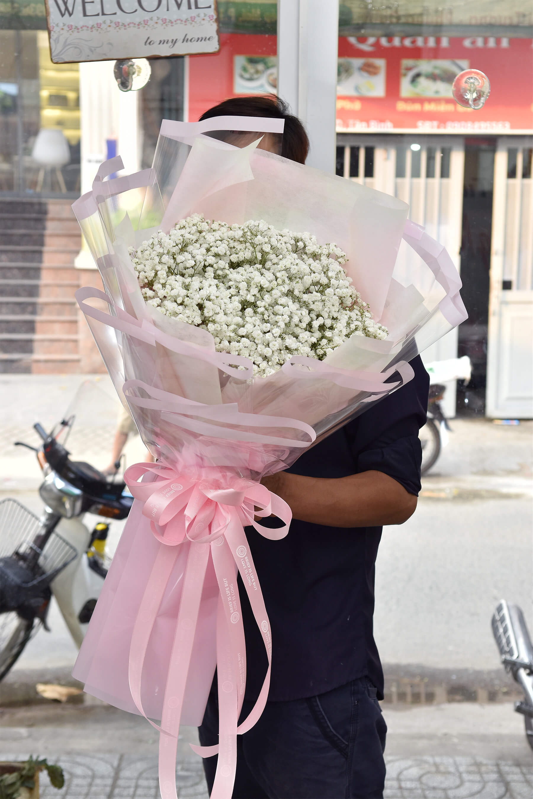 Bó Hoa Baby Trắng Giấy Hồng 3