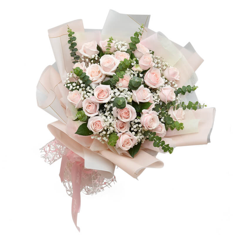 Bó Hoa Hồng Kem Nơ Hồng 1