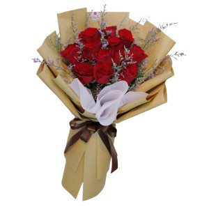 Bó hoa Hồng Đỏ ( Ecuador) mix sao tím