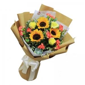 Hoa Bó Sự Kiện- Bó Hoa Hướng Dương Mix Cẩm Chướng Hồng Vàng