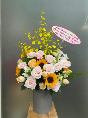 Hộp Hoa Hồng Mix Hướng Dương