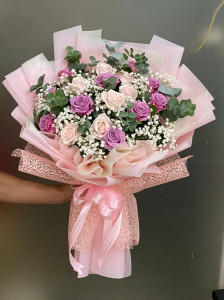 Bó Hoa Hồng Kem Tím